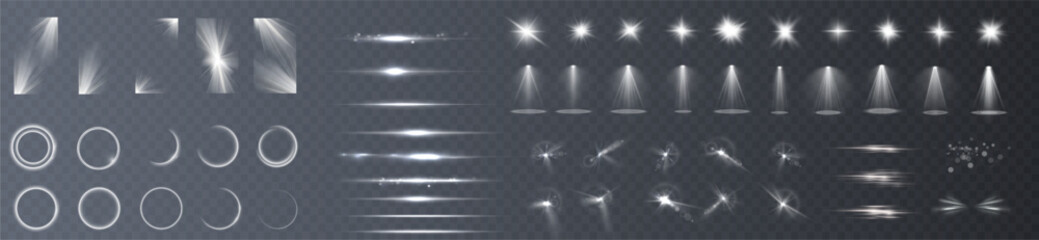 Wall Mural - light effects. isolated white transparent light effects, glare, explosion, sparkle, dust, line, sola
