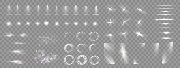 Wall Mural - light effects. isolated white transparent light effects, glare, explosion, sparkle, dust, line, sola