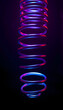 © SusDmi - Bathed in neon light against a dark backdrop, we examine a coiled metal spring with impressive strength and elasticity, glowing neon, with white tones