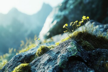 Poster - A close-up view of a plant growing out of a rocky surface