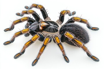 Wall Mural - A close-up shot of a big spider perched on a white background