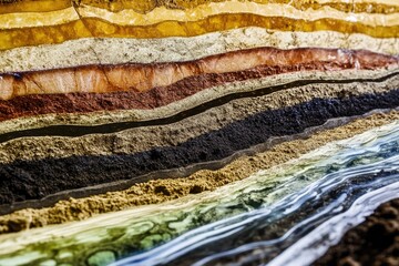 Poster - A detailed shot of variously colored rocks forming a rugged wall, great for use in geological or travel-themed projects