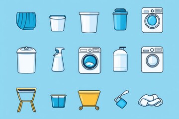 Poster - A collection of various household items including cleaning supplies, kitchen utensils, and decorative objects