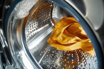 Poster - Close-up of yellow cloth being washed in a machine