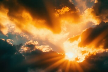 Poster - A cloudy sky with a bright sun shining through, suggesting a mix of weather conditions