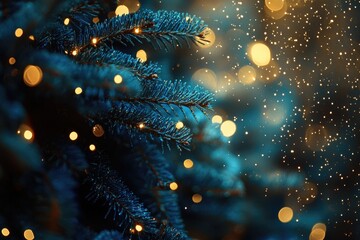 Poster - A close-up shot of a Christmas tree with colorful lights in the background