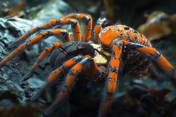 Poster - A large orange spider sits atop a rock