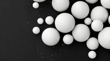 Poster - black background with white spheres scattered around it. the spheres are of different sizes and are 