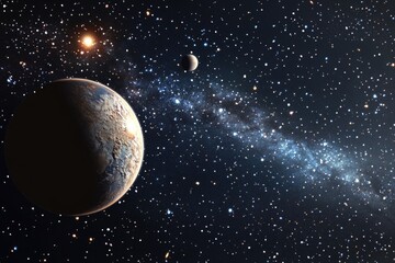 Aufkleber - A planet and a star in the clear night sky, great for space-themed visuals