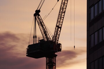Poster - A crane's outline stands out against a cloudy backdrop, ideal for use in nature or wildlife-themed projects