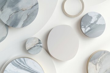 Poster - A collection of marble plates displayed on a white background