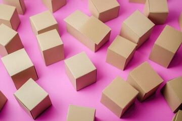 Poster - A collection of brown boxes arranged on a pink background