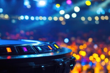 Poster - A close-up view of a DJ spinning records in front of an enthusiastic crowd