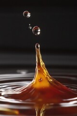 Poster - A single water droplet falls into the water surface, creating ripples and waves