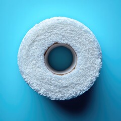 Poster - A single roll of toilet paper on a blue surface