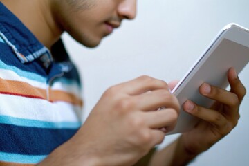 Poster - Close-up shot of a person holding and using their smartphone