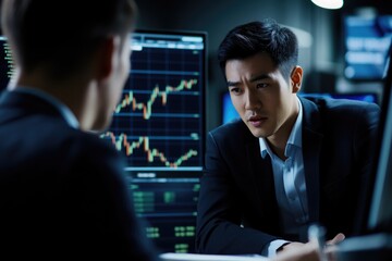 Poster - a person examines the contents of a computer monitor