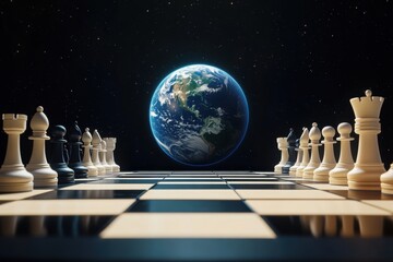 Wall Mural - Global Strategy: A Chess Match on the Cosmic Stage