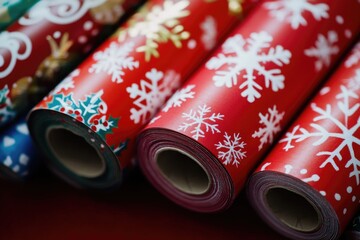 Aufkleber - Rolls of wrapping paper featuring intricate snowflake designs