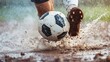 © Rere_Art151 - Muddy Soccer Player Kicking Ball In Rain