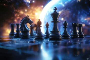 Wall Mural - Cosmic Chess: A Strategic Game Underneath a Celestial Canvas