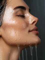 Wall Mural - Woman enjoying a refreshing shower