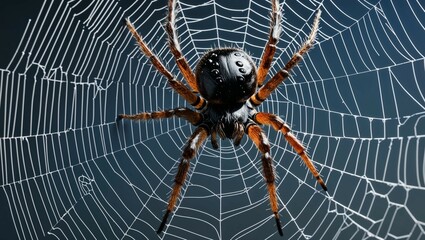 a hairy arachnid predator waits on its intricate net for insects in the garden