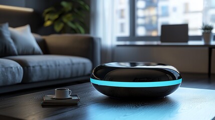 Poster - Smart home device on coffee table in living room.