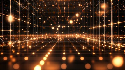 Poster - abstract data grid with glowing dots and lines, creating a network-like pattern on a dark background