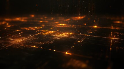 Poster - abstract data grid with glowing dots and lines, creating a network-like pattern on a dark background