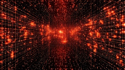 Poster - abstract data grid with glowing dots and lines, creating a network-like pattern on a dark background