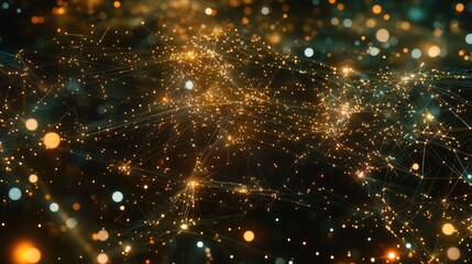 Poster - Abstract digital grid with interconnected nodes and glowing lights, representing data flow and high-tech communications