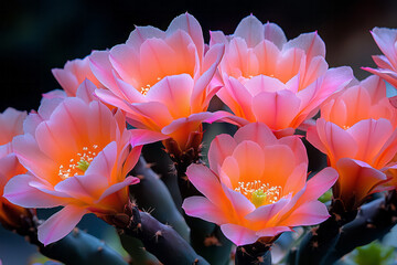 Aufkleber - An artistic close-up of a cactus blooming with bright flowers, highlighting its unique adaptations to arid environments,