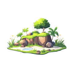 Wall Mural - Lush green island with rocks and small pond, perfect for adventure