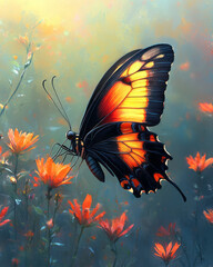 Aufkleber - an artistic illustration of a butterfly emerging from its chrysalis, highlighting the delicate wings