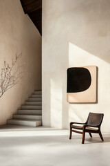 Poster - A minimalist interior design featuring clean lines, neutral colors, and simple furniture arranged in an open space,
