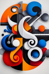 Aufkleber - A vibrant mural depicting various musical genres, including rock, classical, jazz, and hip-hop, integrated into a cohesive and colorful artwork,