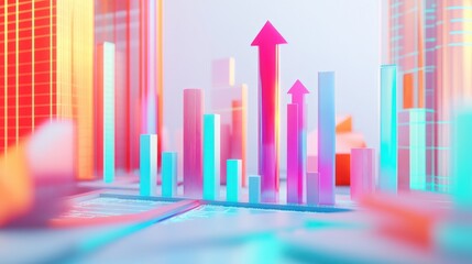 Poster - A D financial growth chart with arrows and bar graphs pointing upward, symbolizing economic progress on a clean background