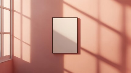 Wall Mural - Blank Frame on Pink Wall with Sunlight Shadows