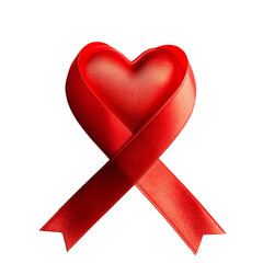 Wall Mural - png cut out red heart shape satin ribbon isolated on empty transparent background. 14 february holid