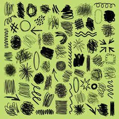 Wall Mural - a collection of black ink scribble art illustration. set of black ink scribble in various design ill
