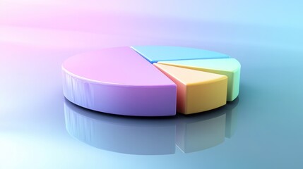 Poster - A multi-layered D pie chart in pastel colors, floating above a reflective surface, representing complex data visualization