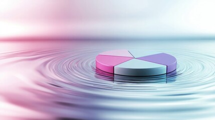 Poster - A multi-layered D pie chart in pastel colors, floating above a reflective surface, representing complex data visualization