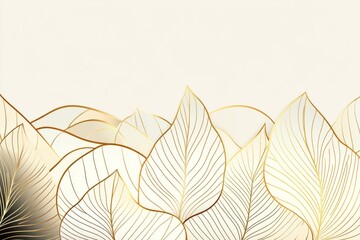Poster - Elegant golden leaf design on a soft pastel background creating a serene and stylish atmosphere for decor