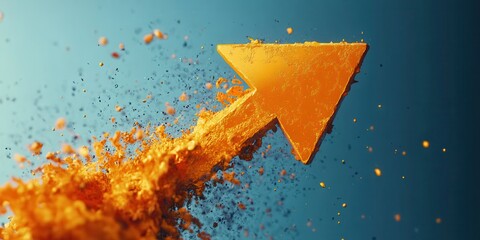 Poster - An orange arrow emerges dynamically from a burst of colorful particles, symbolizing growth, direction, and progress against a gradient background.
