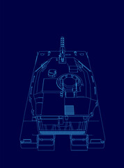 Poster - Blue drawing of a tank. The tank is shown in a blue style