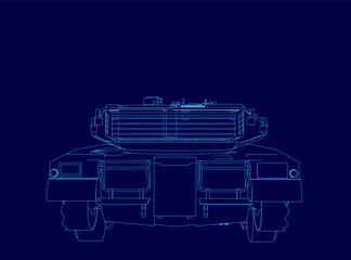 Poster - Blue drawing of a tank. The tank is shown in a blue style