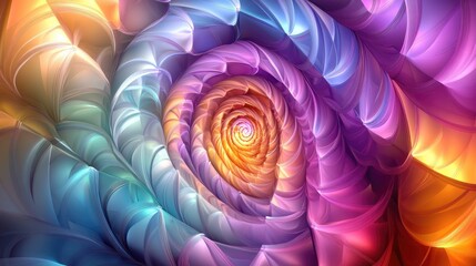 Poster - Bright, gradient circles and lines arranged in a spiral pattern on a clean background, representing futuristic graphic elements