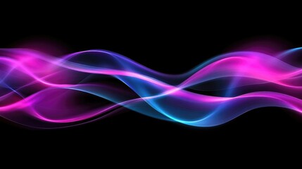 Poster - Dynamic wave lines in neon colors on a dark background, forming an abstract graphic pattern that represents motion and energy