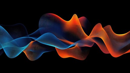 Poster - Dynamic wave lines in neon colors on a dark background, forming an abstract graphic pattern that represents motion and energy